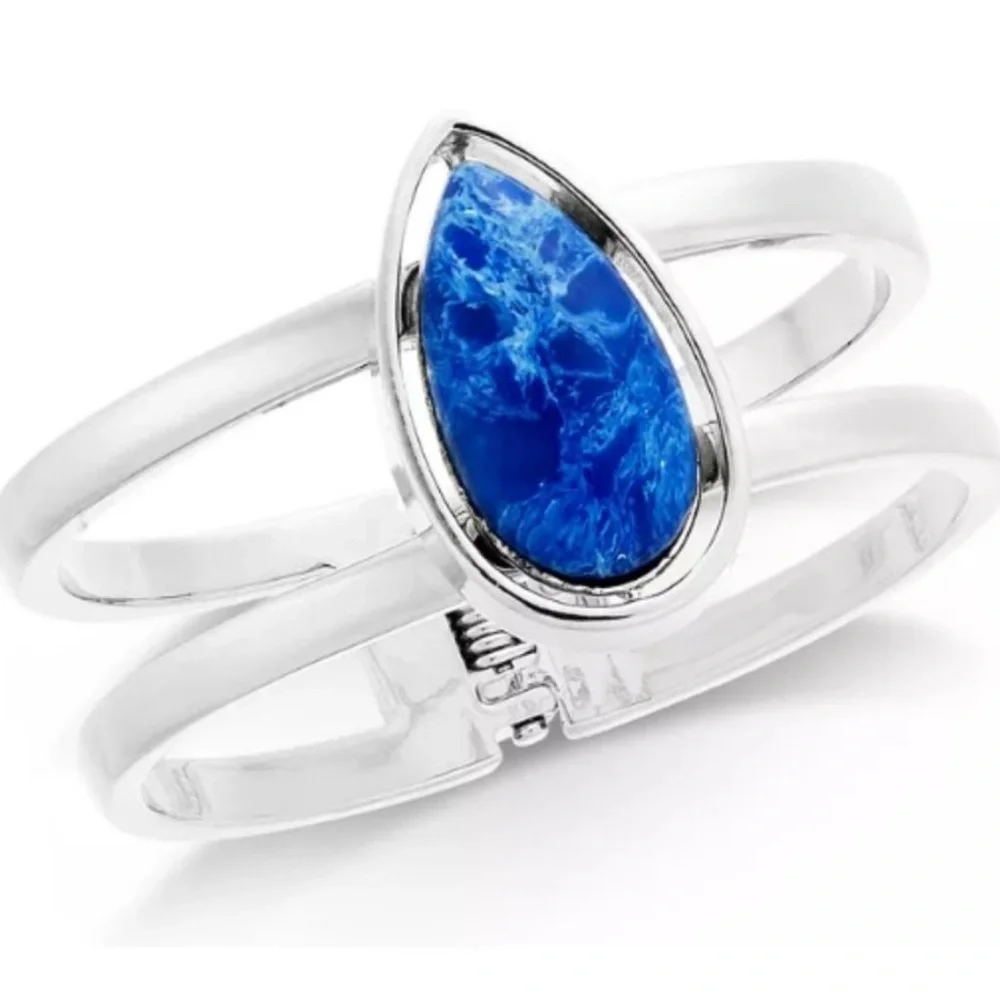 Alfani- Silver Tone Double Hinge Bracelet With Blue Stone NWT